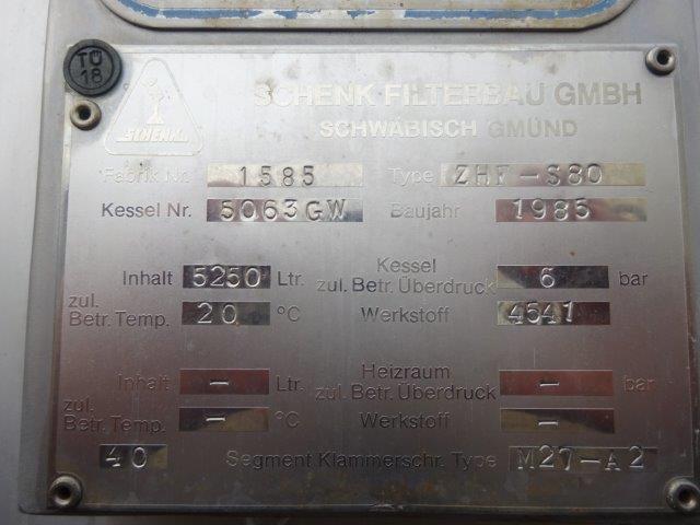 Stainless Steel 321 Schenk ZHF-S80 Pressure Leaf Filter - IPP# 208456