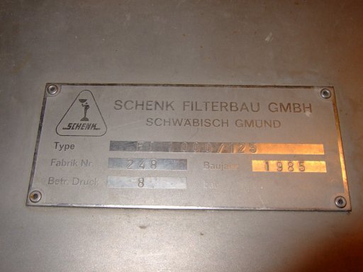Stainless Steel Austenitic Schenk F1 - 1000/125 Press Filter - IPP# 208459