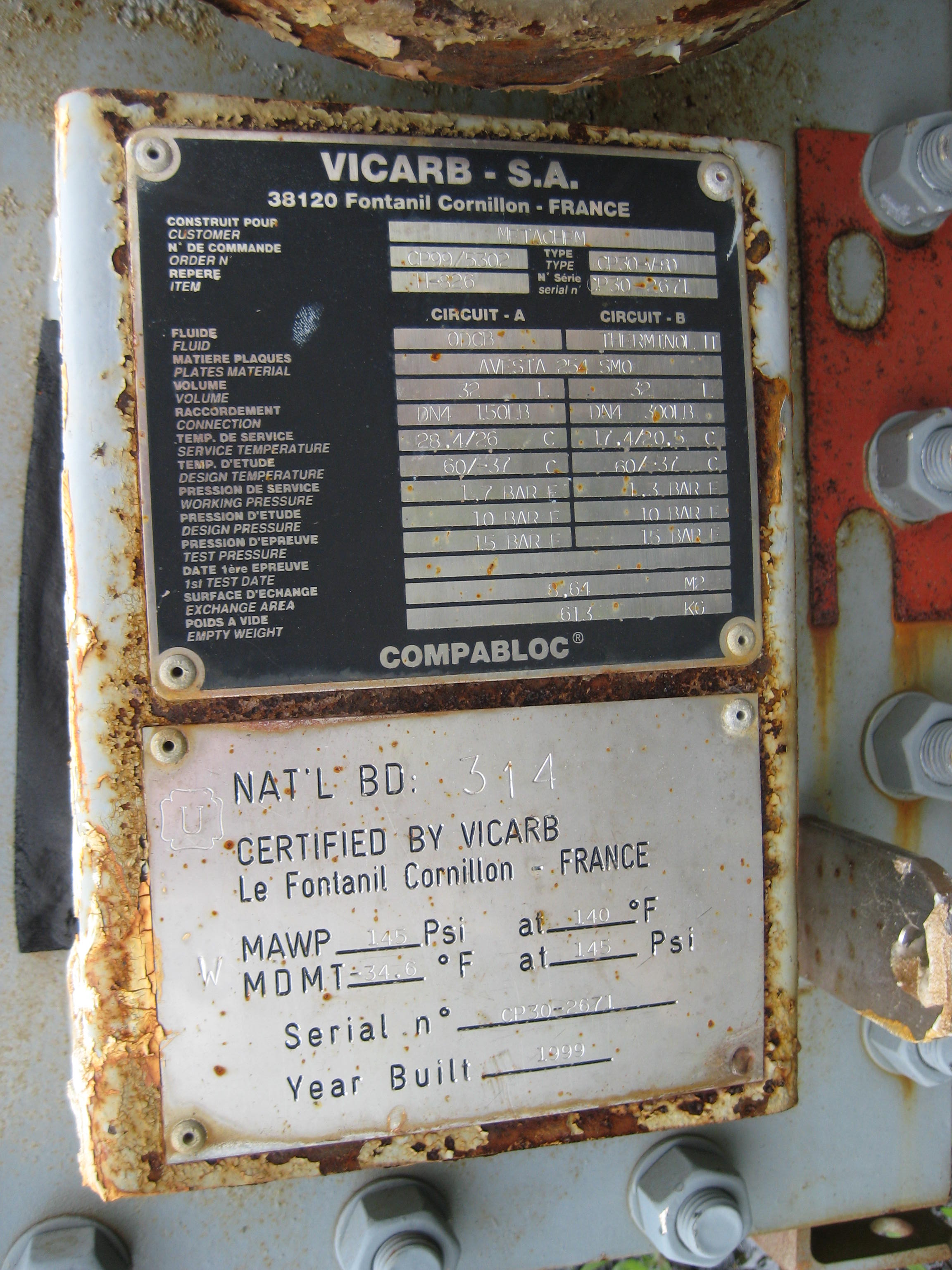 Stainless Steel Austenitic VICARB Plate and Frame Heat Exchanger - IPP# 201586