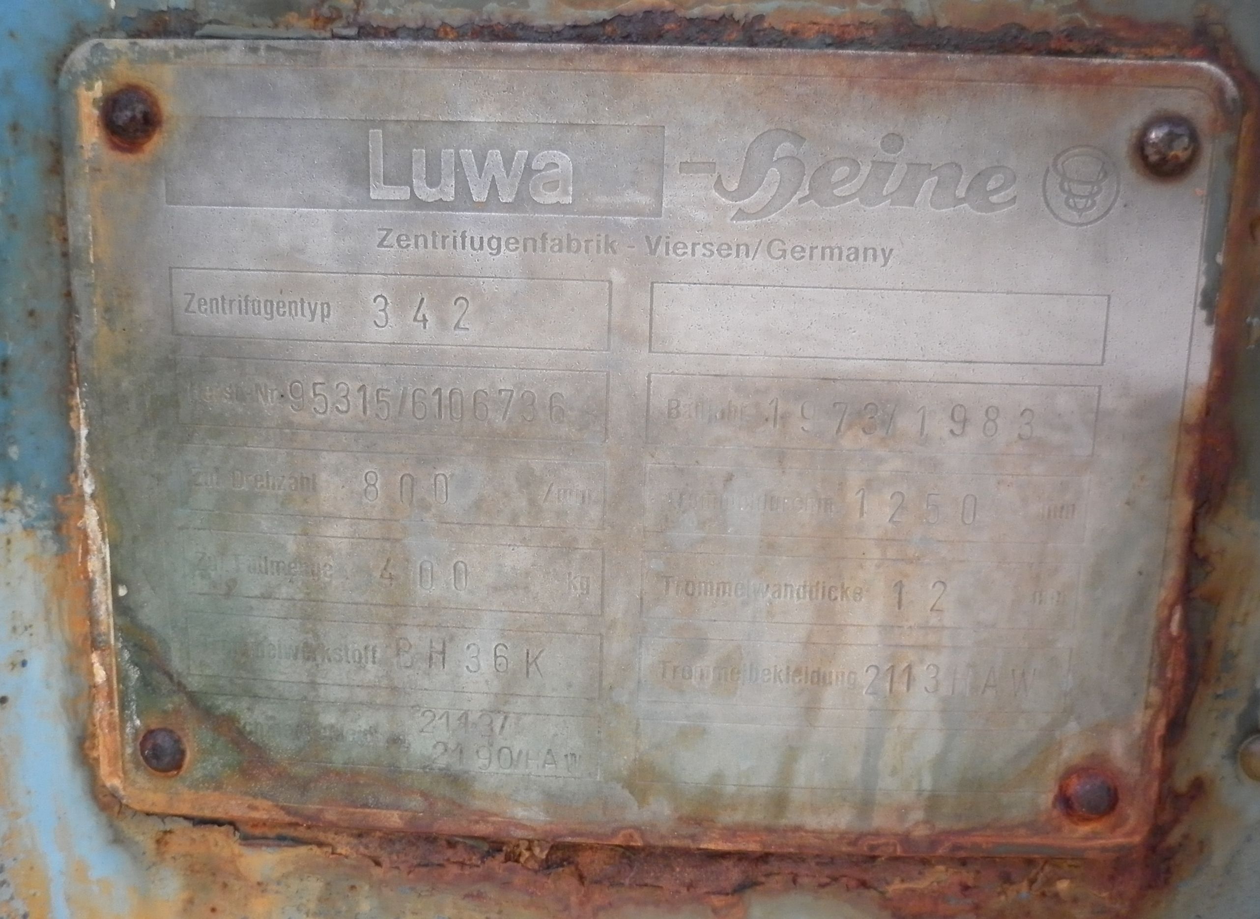 Luwa-Heine 342 Manual Discharge-Top Centrifuge-Basket - IPP# 217585