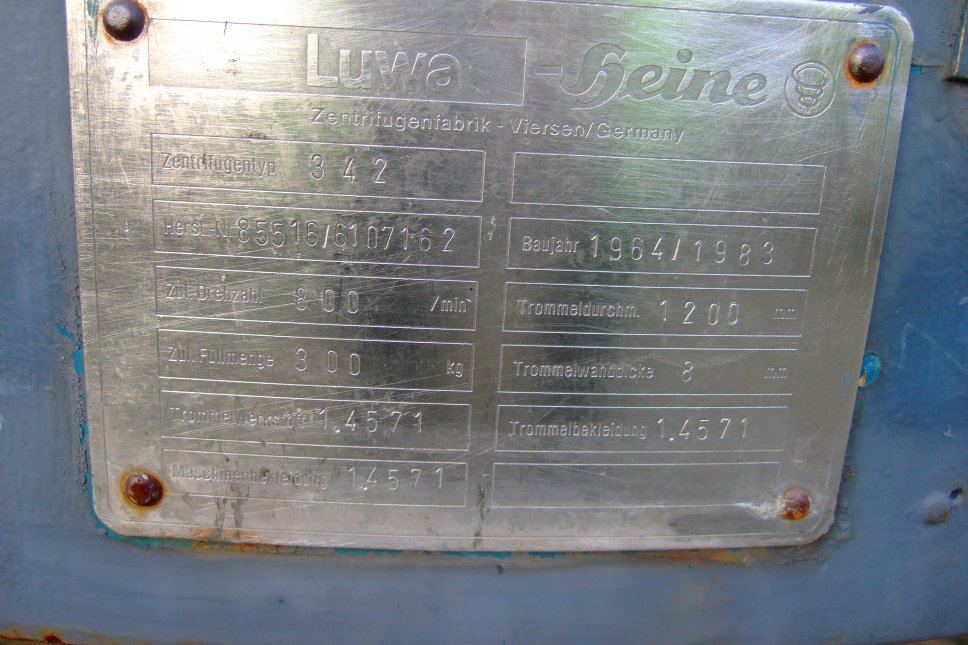 Stainless Steel 316L Luwa-Heine 342 Manual Discharge-Top Centrifuge-Basket - IPP# 217586