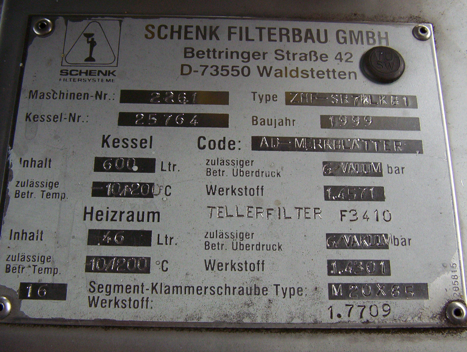 Pressure Leaf Filter 6.5 m² (70 ft²) Stainless Steel Austenitic For Sale - IPP# 210272