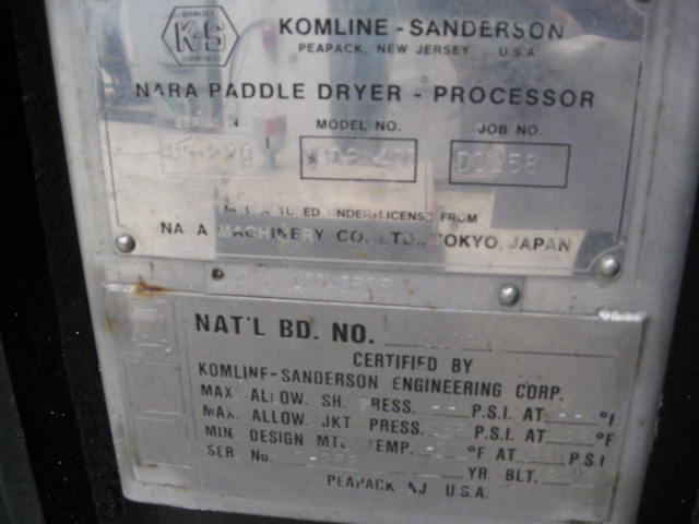 Dryer- Ribbon & Paddle Stainless Steel 316L Komline Sanderson NPD-8W-400 - IPP# 210716