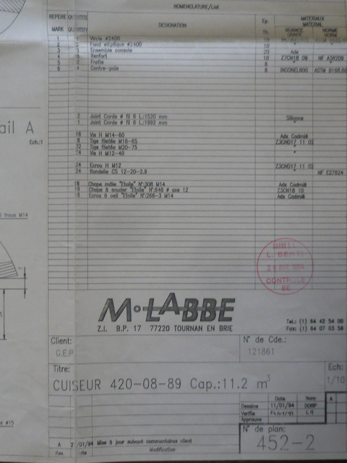 Inconel 600 M. LABBE  Tank - IPP# 210853