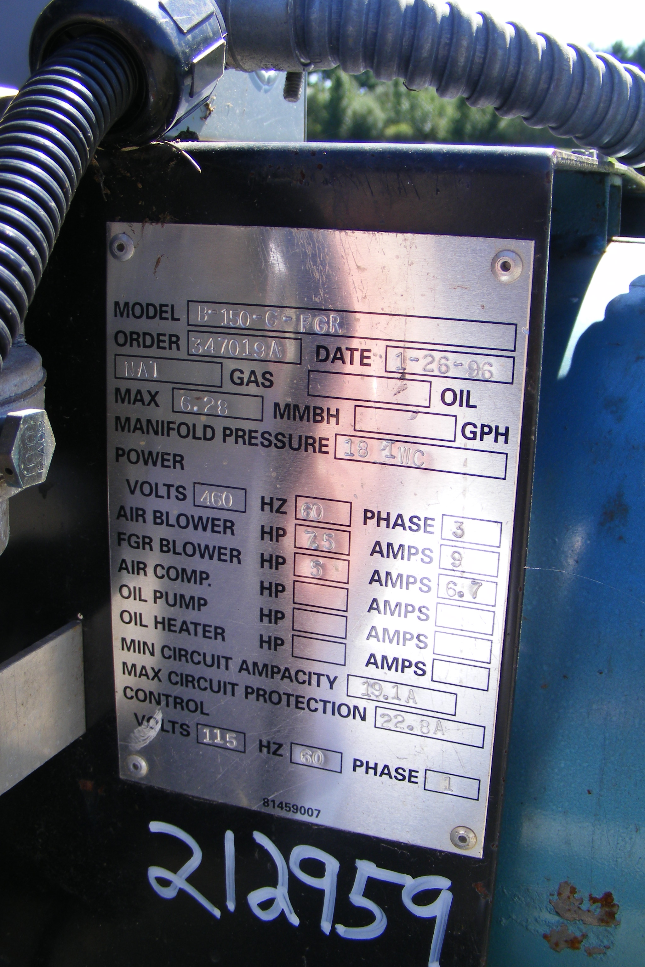 Steam Boiler Burnham LN3L-150-50-G-BNM - IPP# 212959