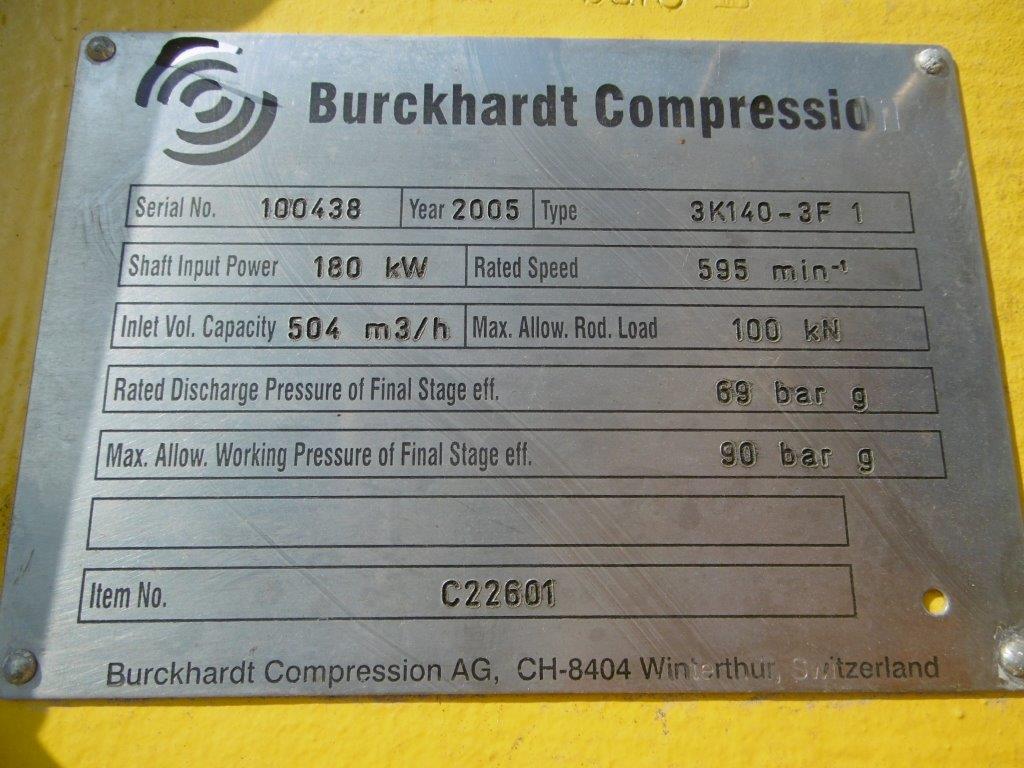 Reciprocating Compressor Burckhardt Model: 3K140-3F-1 - IPP# 225409