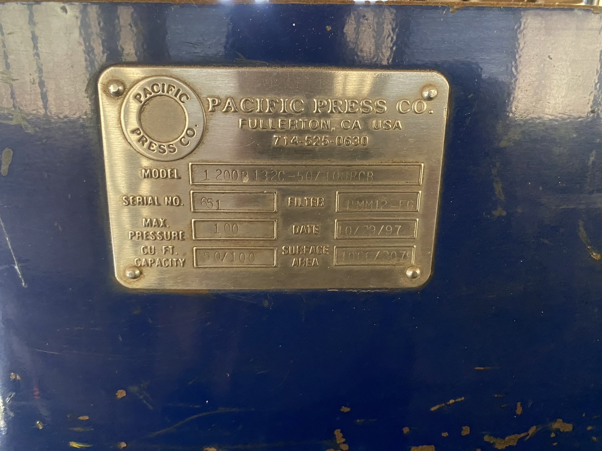 Filter Press, 958 Sq.Ft. Filtration Area, Polypropylene Plates, Manufactured by Pacific Press Co. - IPP# 238423