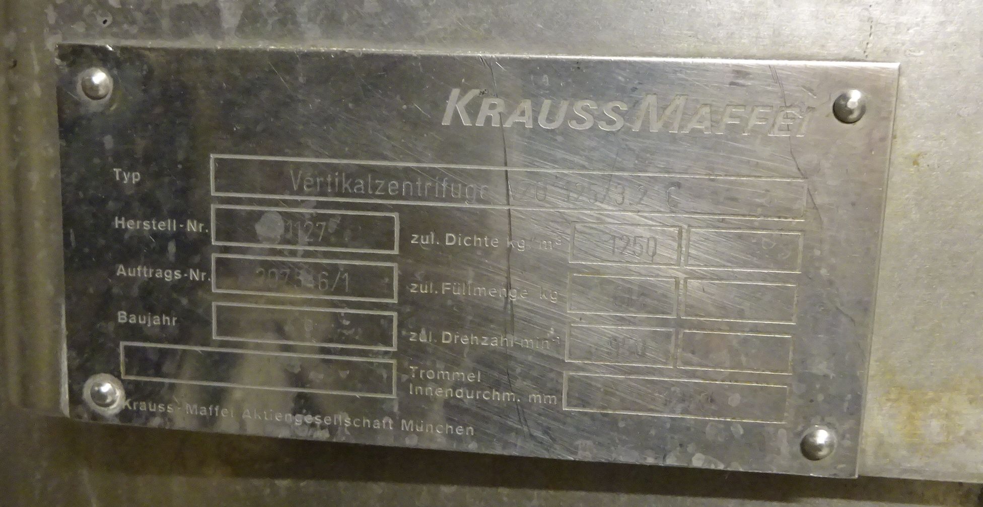 Stainless Steel 316 Krauss Maffei VZO 125/3.2 Manual Discharge-Top Centrifuge-Basket - IPP# 231009