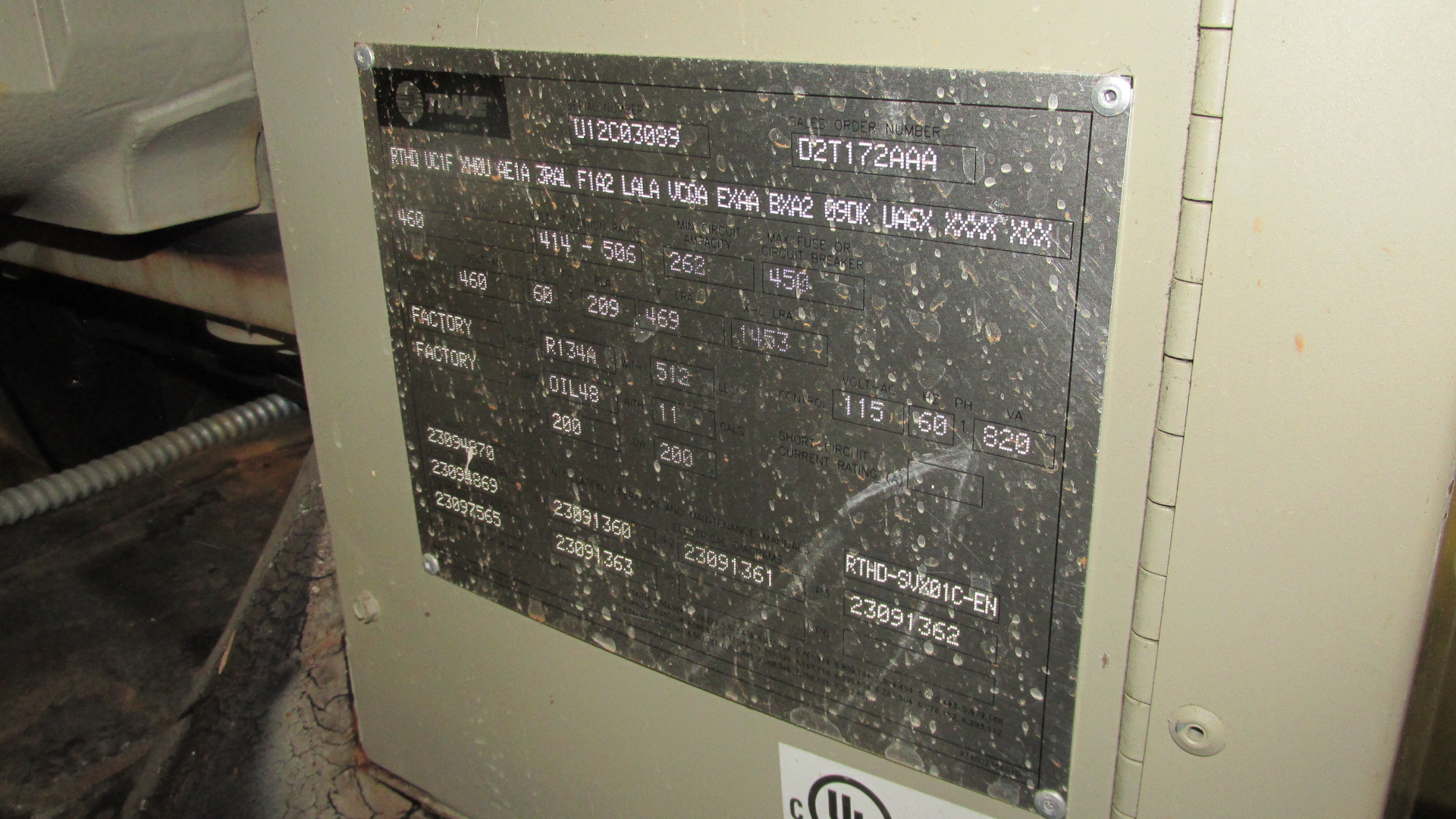 Carbon Steel Trane RTHD UC1E HX0U AE1A 3RAL FIAZ LALA VCQA EXAA BXA2 09DK UA6X Compressor Chiller - IPP# 233261