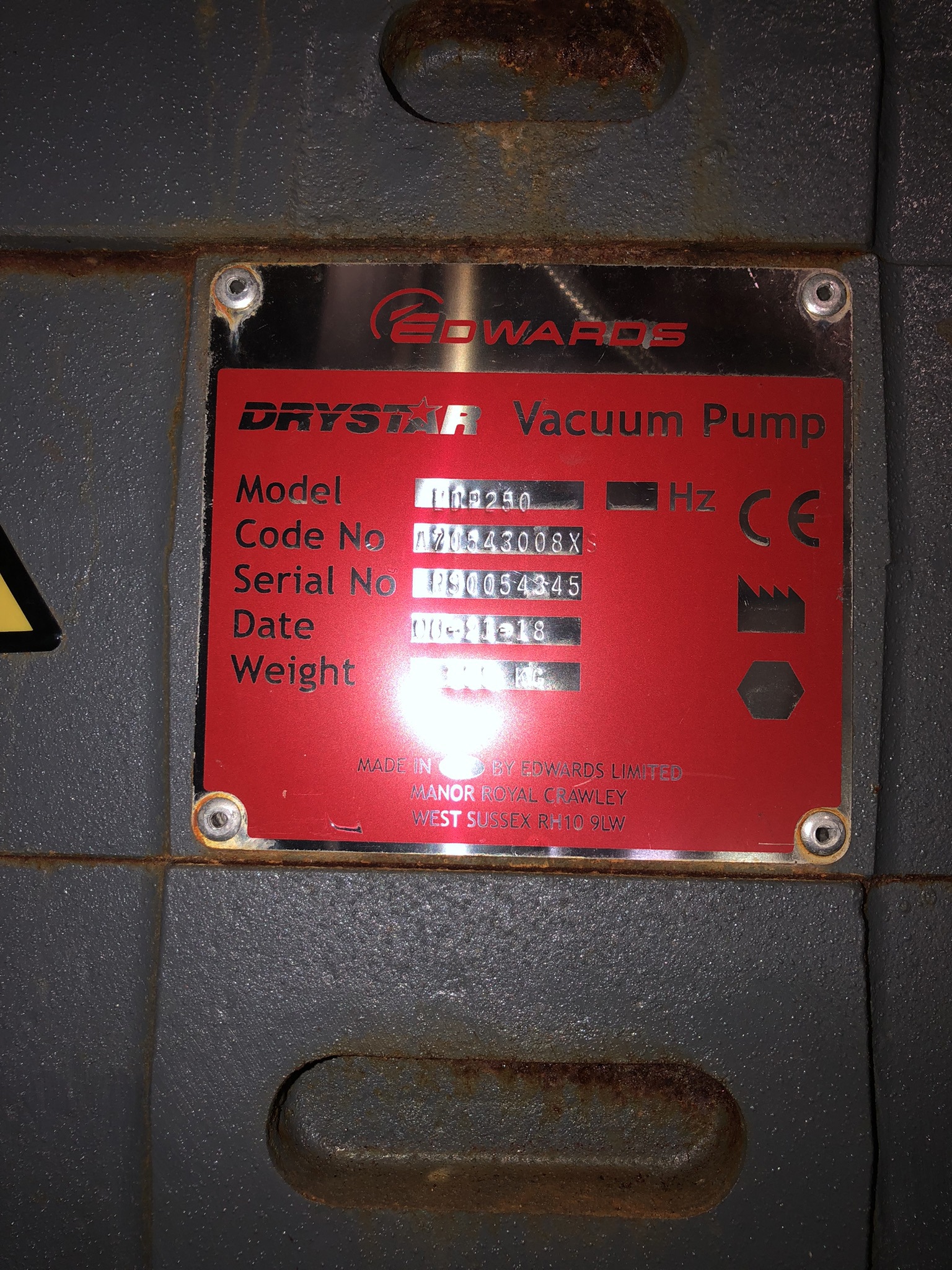 Pump-Vacuum Drystar Edwards EDP250 - IPP# 245542