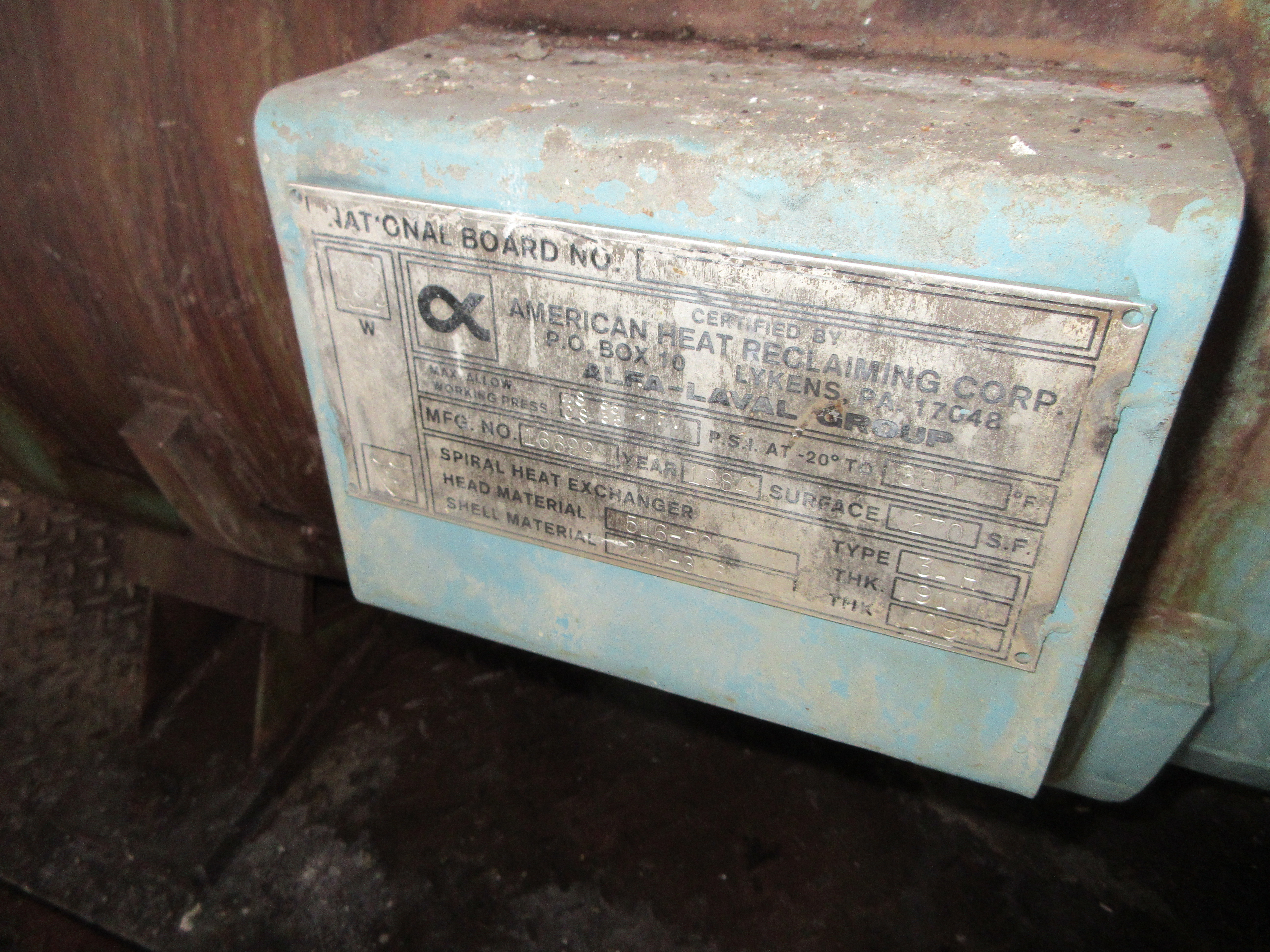  Spiral Heat Exchanger 25.1 m² (270 ft²) Stainless Steel 316 For Sale - IPP# 246876