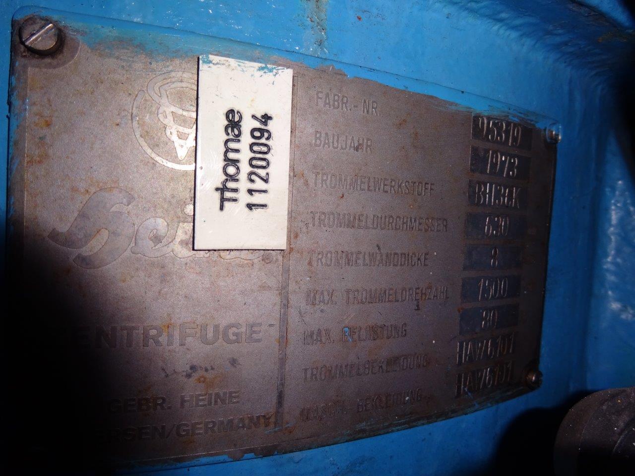  Manual Discharge-Top Centrifuge-Basket 630 mm (24.8 in) Rubberlined For Sale - IPP# 96942