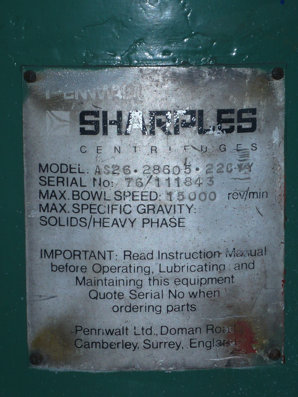   Centrifuge-Misc. & Hydraulic 4 kW (5.4 HP) Stainless Steel 316 For Sale - IPP# 99995